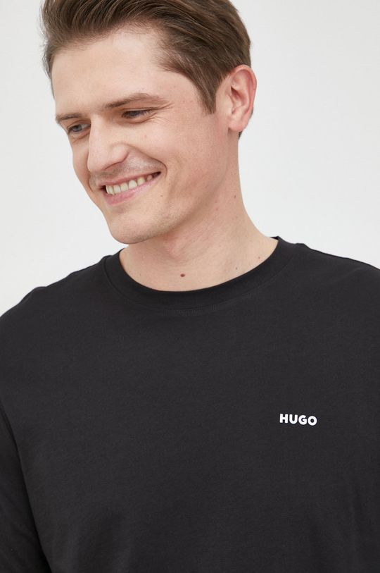čierna Bavlnené tričko s dlhým rukávom Hugo