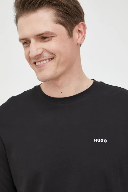 črna Bombažna majica z dolgimi rokavi HUGO