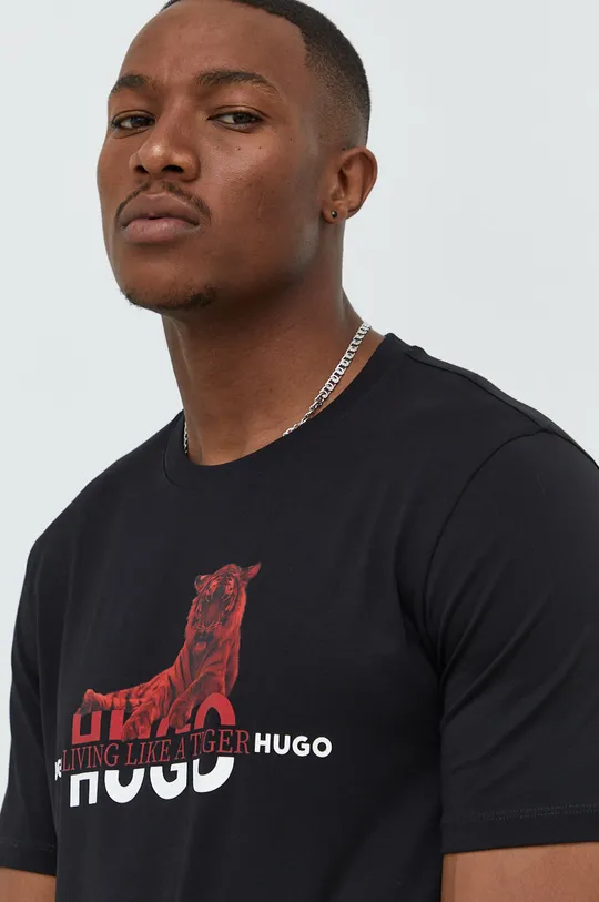 μαύρο Βαμβακερό μπλουζάκι HUGO