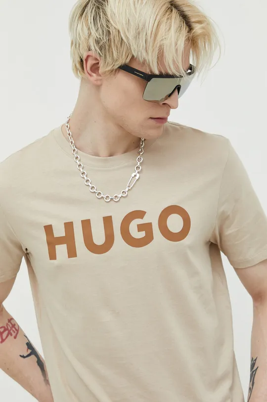 бежевый Хлопковая футболка HUGO Мужской