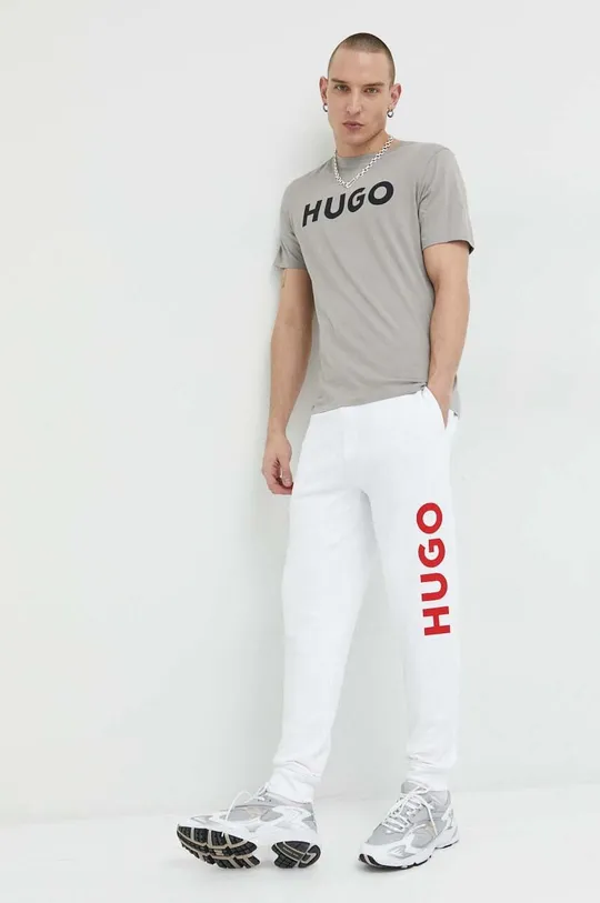 Βαμβακερό μπλουζάκι HUGO γκρί