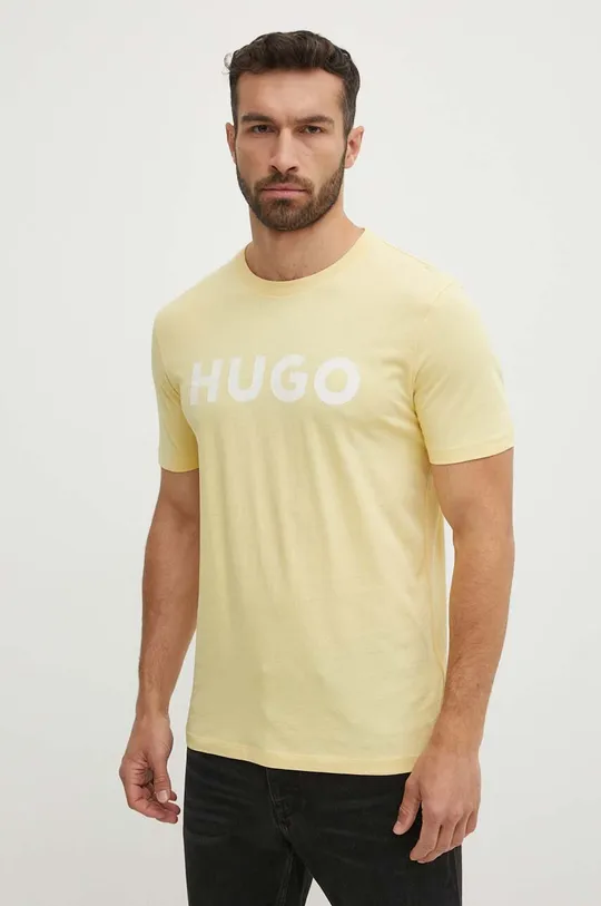 Βαμβακερό μπλουζάκι HUGO κίτρινο