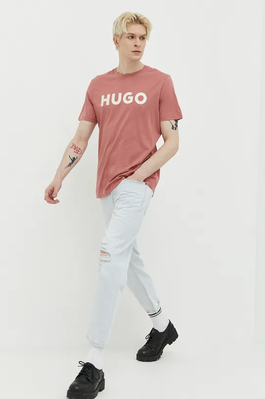HUGO t-shirt bawełniany różowy