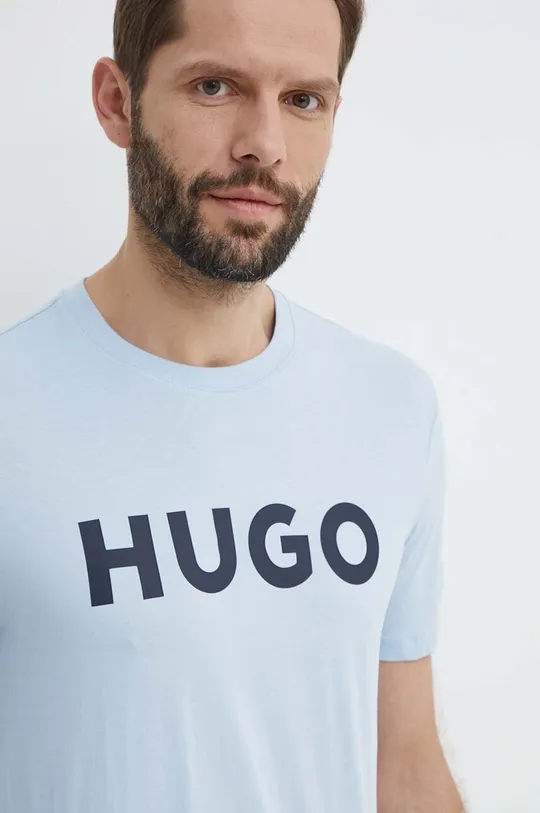 Хлопковая футболка HUGO голубой