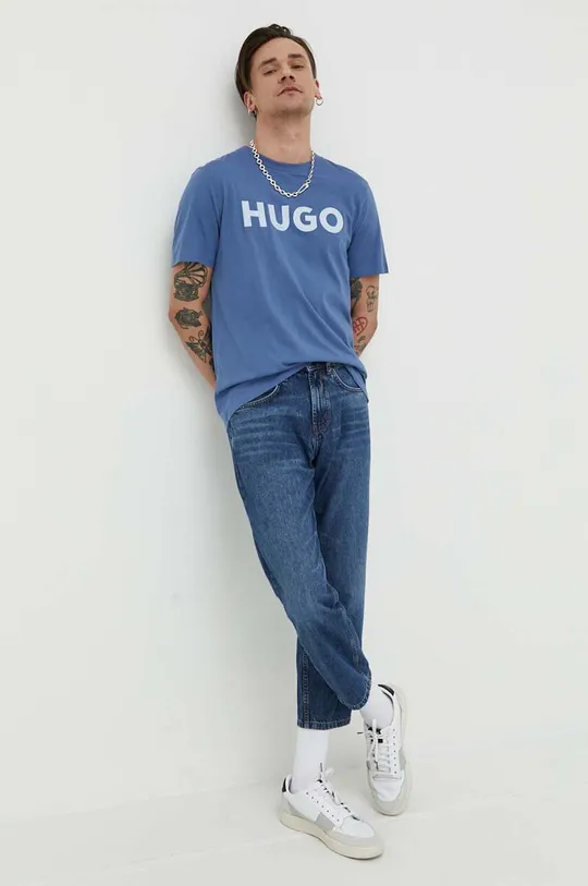 Βαμβακερό μπλουζάκι HUGO μωβ