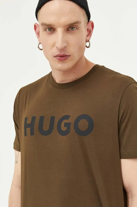 Βαμβακερό μπλουζάκι HUGO πράσινο