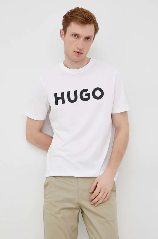 Βαμβακερό μπλουζάκι HUGO λευκό