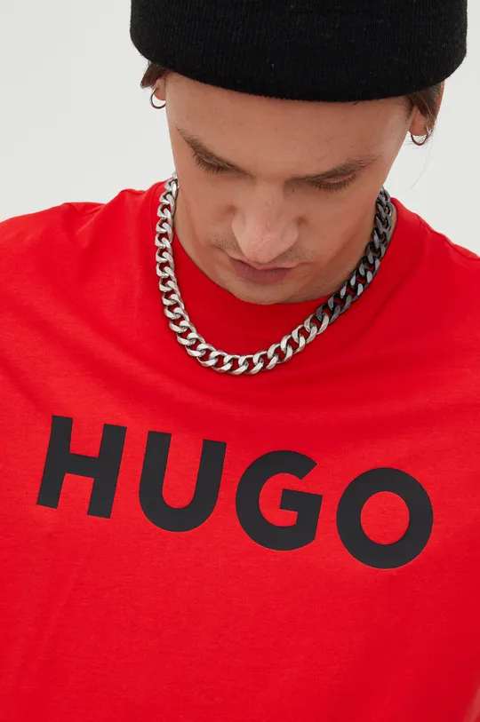 czerwony HUGO t-shirt bawełniany