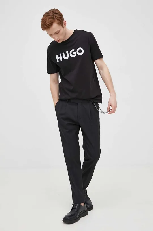 Bombažna kratka majica HUGO črna