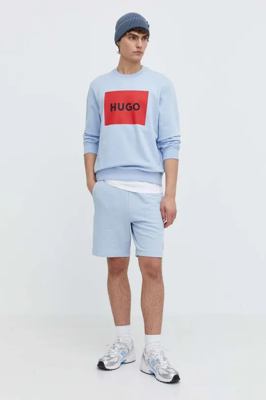 Βαμβακερή μπλούζα HUGO μπλε