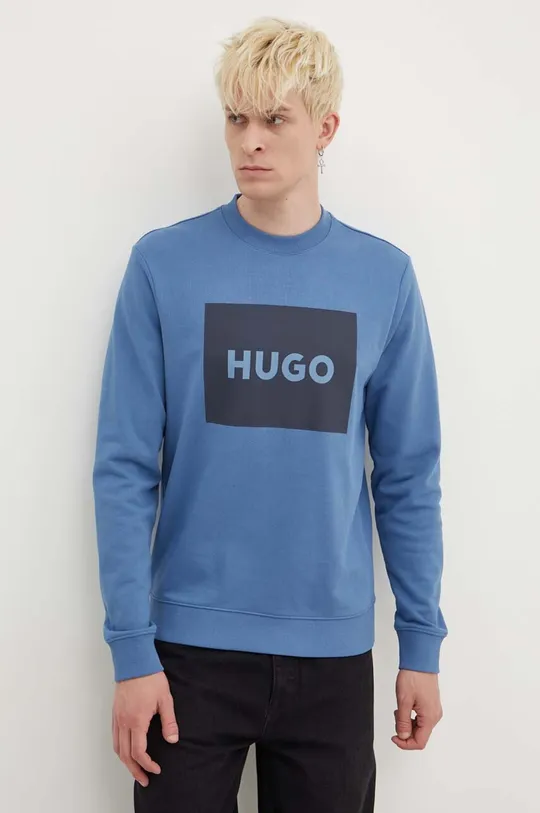 μπλε Βαμβακερή μπλούζα HUGO Ανδρικά
