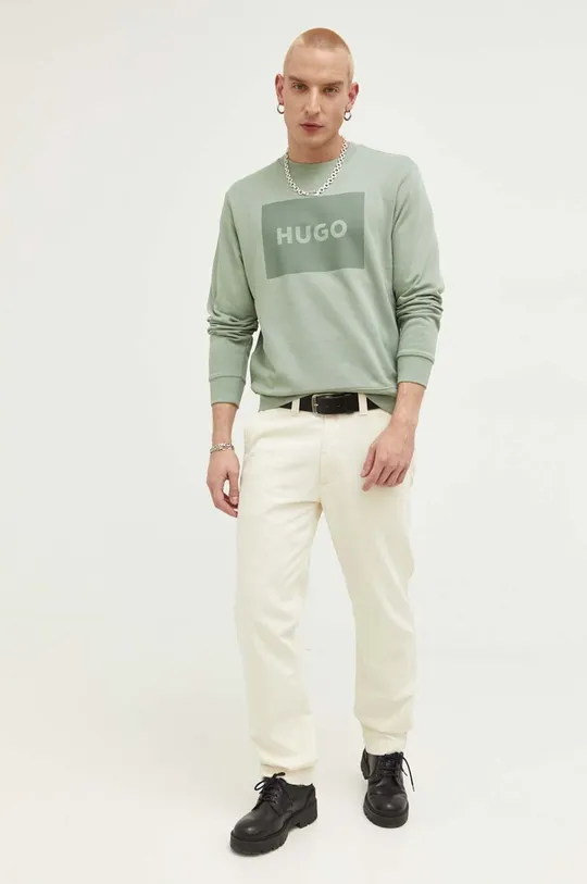 Βαμβακερή μπλούζα HUGO πράσινο
