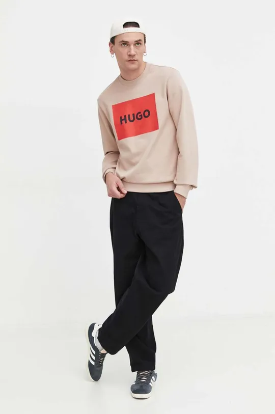 Βαμβακερή μπλούζα HUGO μπεζ