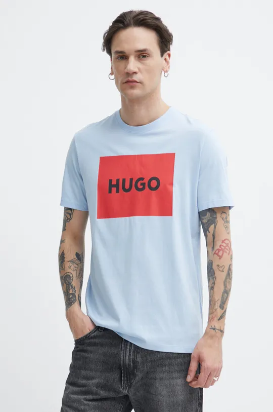 Βαμβακερό μπλουζάκι HUGO μπλε