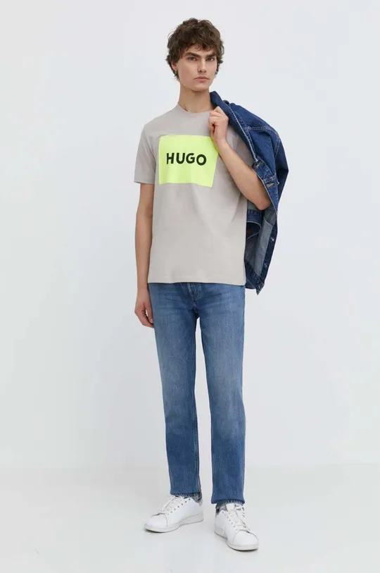 Βαμβακερό μπλουζάκι HUGO μπεζ