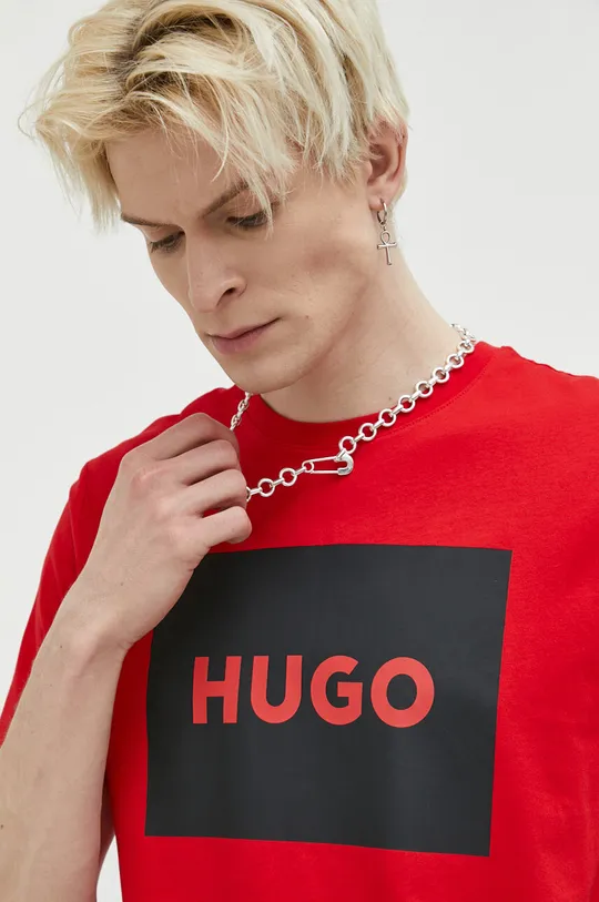 czerwony HUGO t-shirt bawełniany