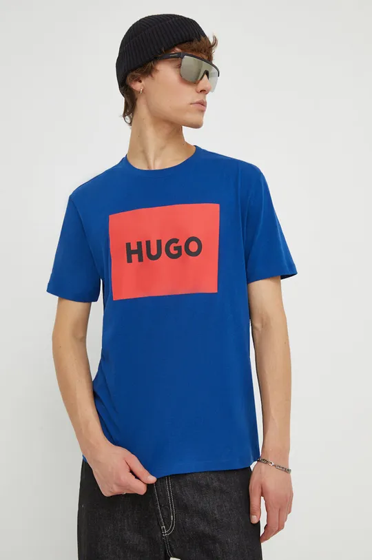 μπλε Βαμβακερό μπλουζάκι HUGO Ανδρικά