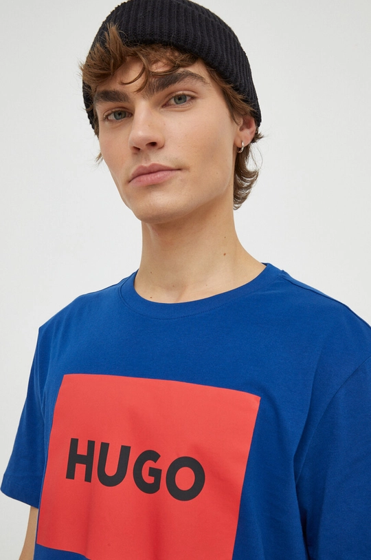 niebieski HUGO t-shirt bawełniany