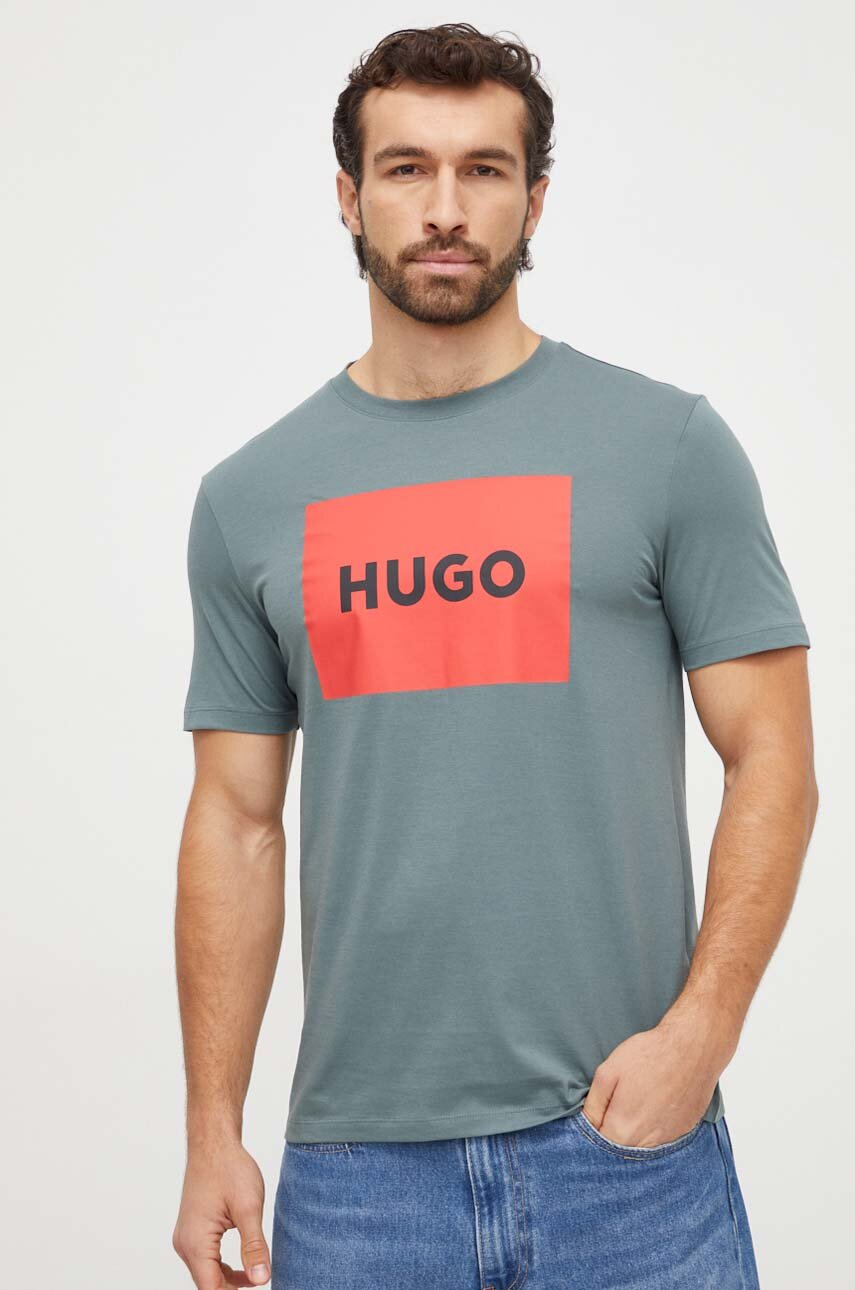 zielony HUGO t-shirt bawełniany Męski