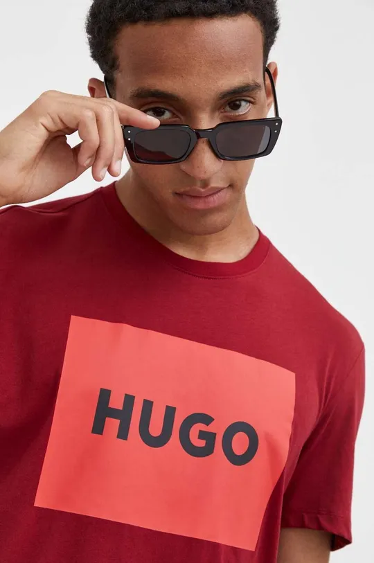 bordo Bombažna kratka majica HUGO Moški
