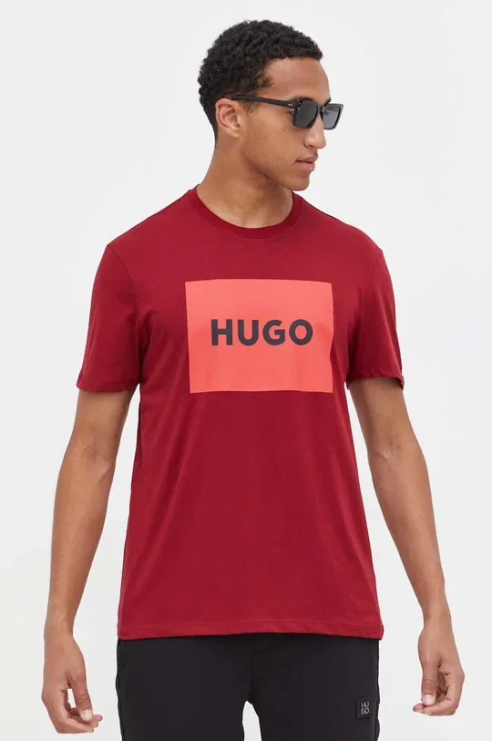 bordowy HUGO t-shirt bawełniany