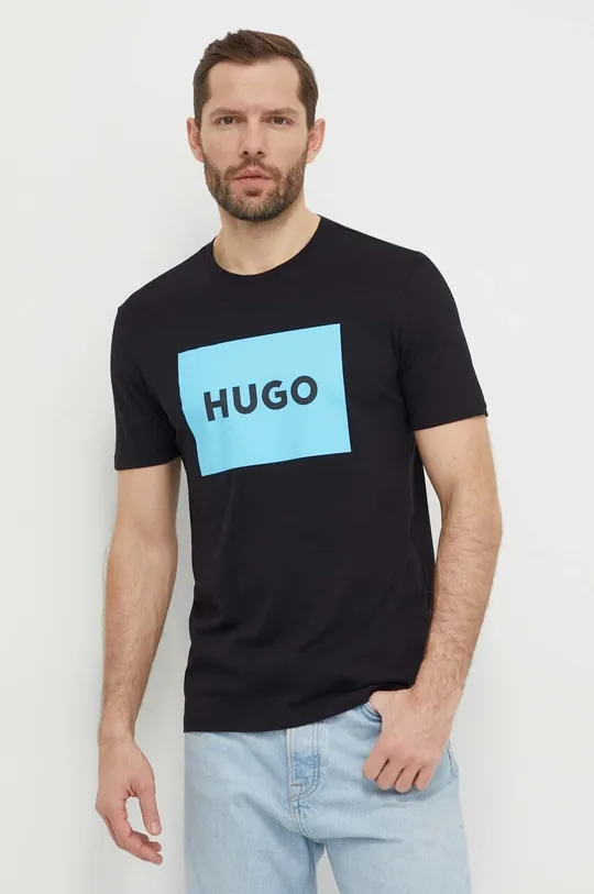 чорний Бавовняна футболка HUGO Чоловічий
