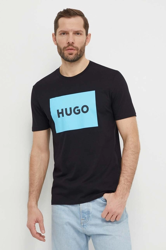 czarny HUGO t-shirt bawełniany Męski