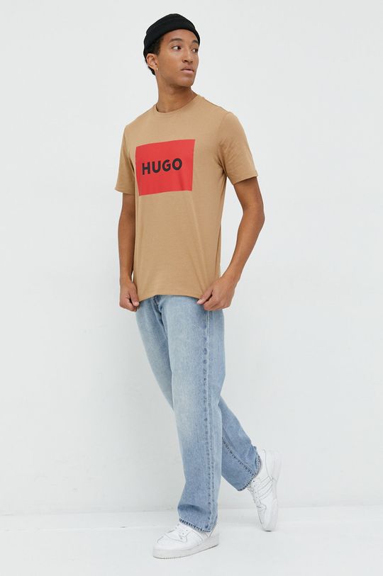 HUGO t-shirt bawełniany 50467952 złoty brąz