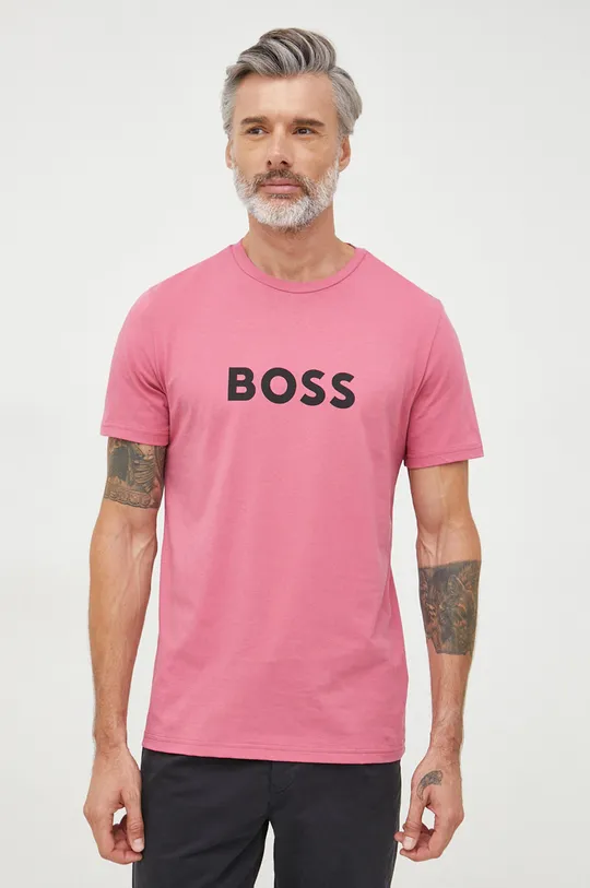 ροζ Βαμβακερό μπλουζάκι BOSS Ανδρικά