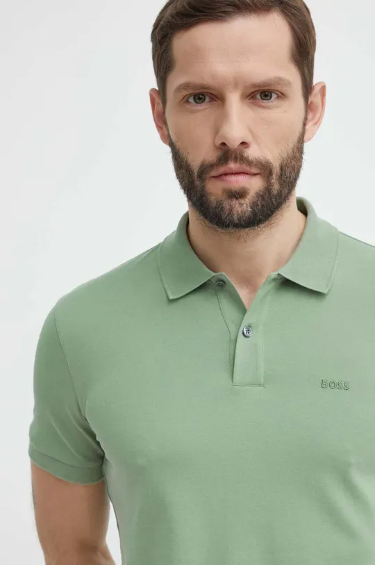 Βαμβακερό μπλουζάκι πόλο BOSS πράσινο