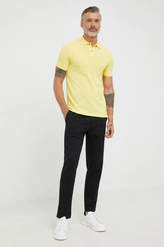 Βαμβακερό μπλουζάκι πόλο BOSS κίτρινο