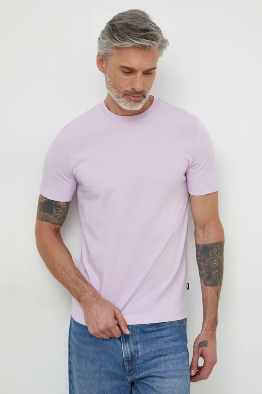 vijolična Bombažna kratka majica BOSS Moški