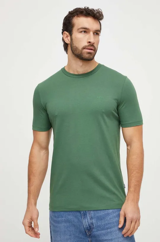 зелёный Хлопковая футболка BOSS Мужской