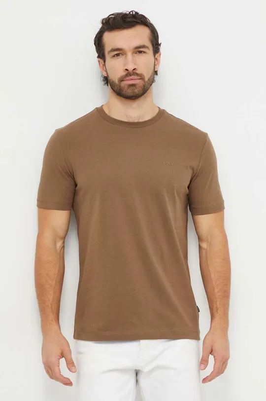коричневий Бавовняна футболка BOSS Чоловічий