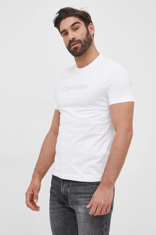 λευκό Βαμβακερό μπλουζάκι Calvin Klein Ανδρικά