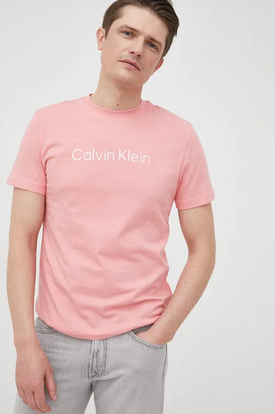 Βαμβακερό μπλουζάκι Calvin Klein ροζ