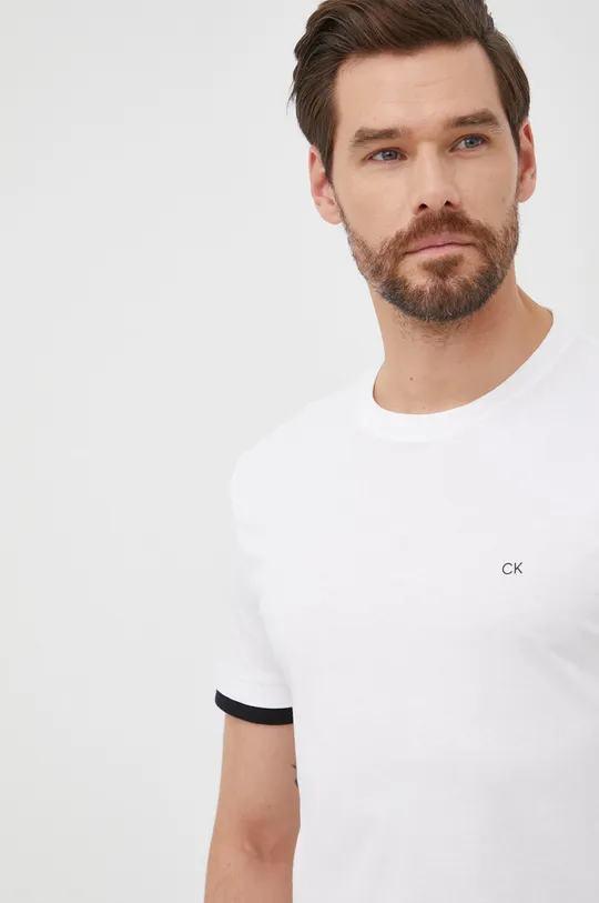 λευκό Βαμβακερό μπλουζάκι Calvin Klein Ανδρικά