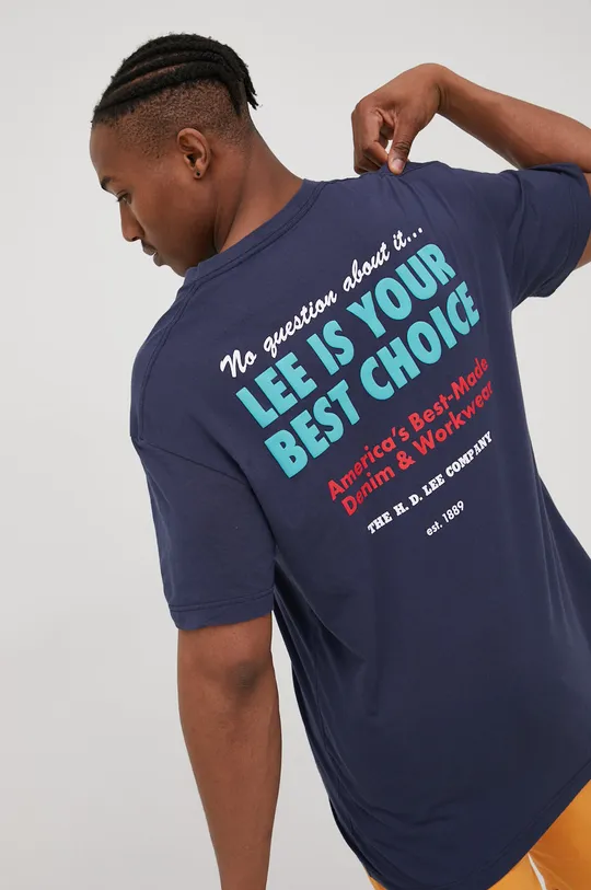 mornarsko modra Bombažen t-shirt Lee Moški
