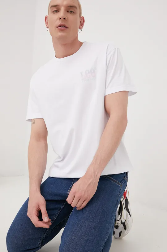 bela Bombažen t-shirt Lee Moški