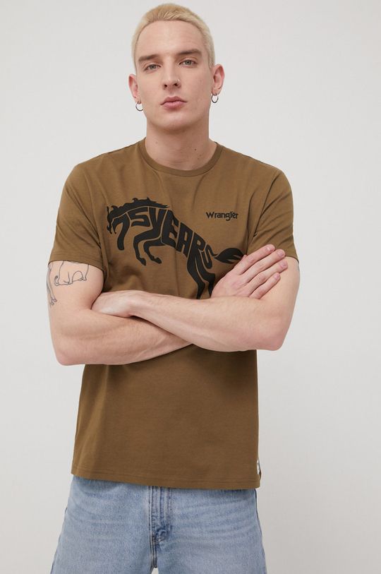 vojaško zelena Wrangler bombažna majica Moški