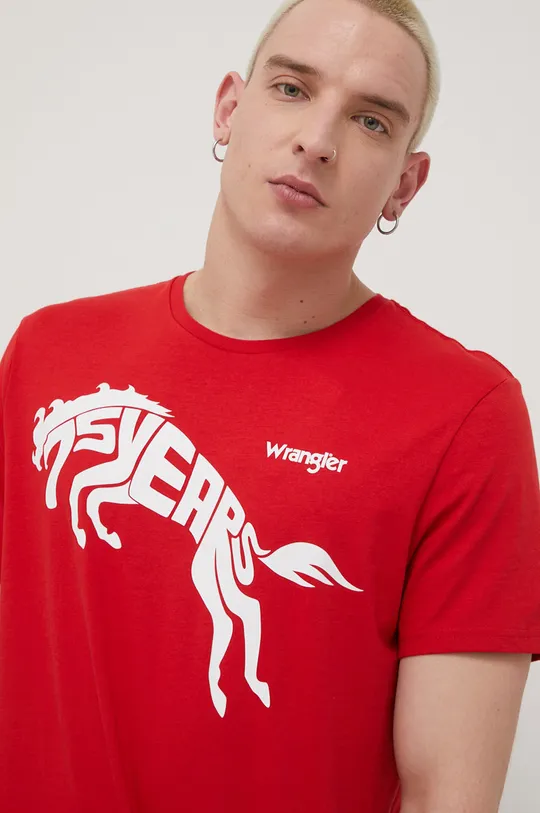 Βαμβακερό μπλουζάκι Wrangler κόκκινο