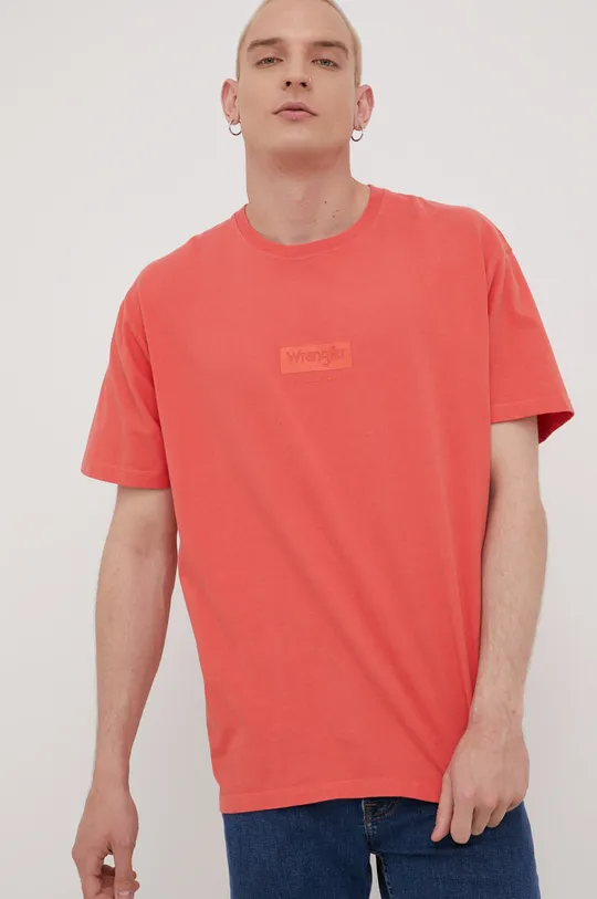 κόκκινο Βαμβακερό μπλουζάκι Wrangler Ανδρικά