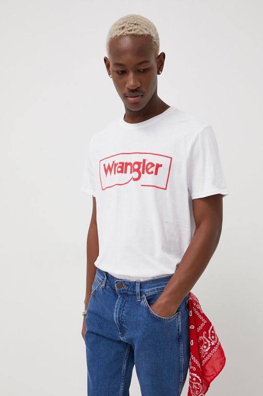 bílá Bavlněné tričko Wrangler Pánský