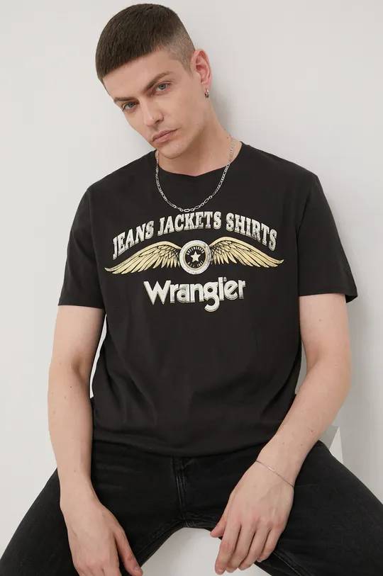 czarny Wrangler t-shirt bawełniany Męski