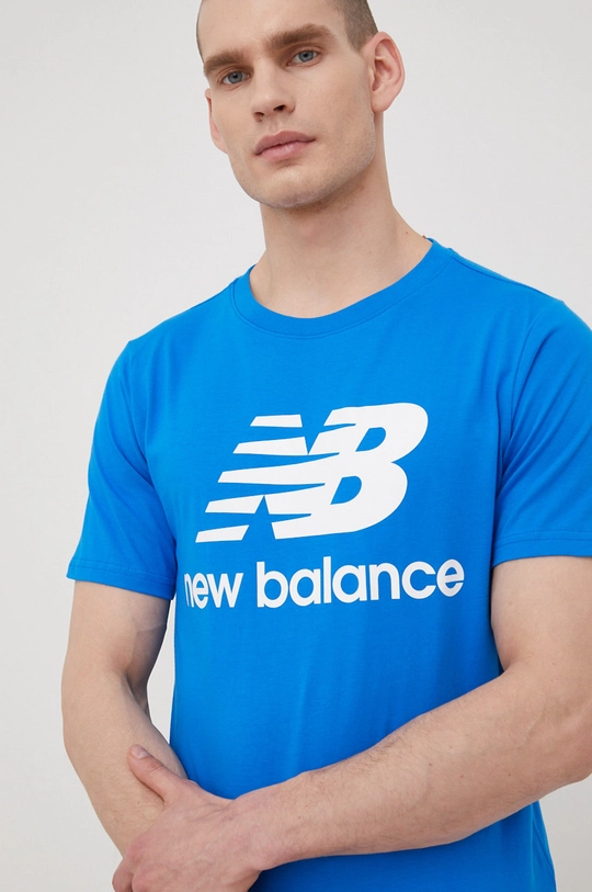 μπλε Βαμβακερό μπλουζάκι New Balance Ανδρικά