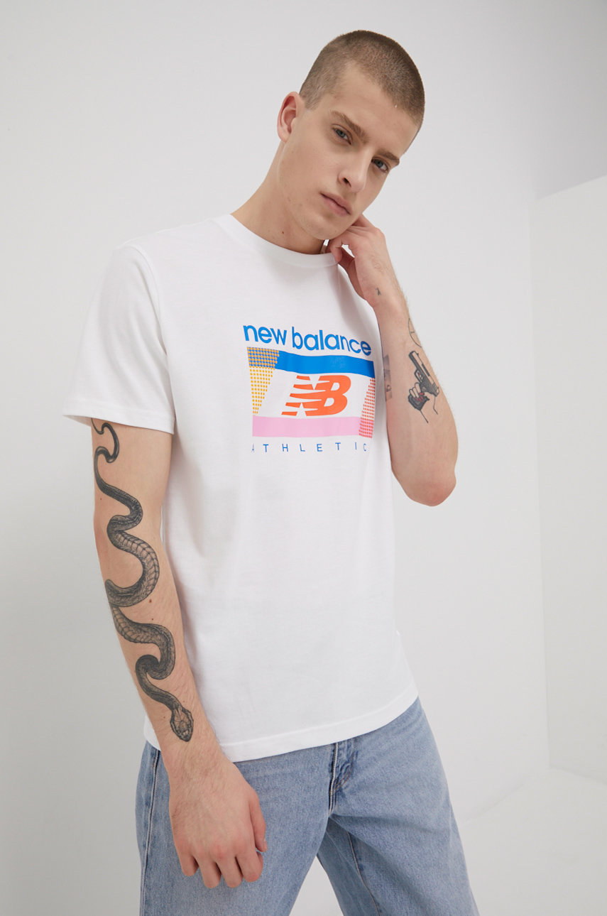 biały New Balance t-shirt bawełniany MT21502WT Męski