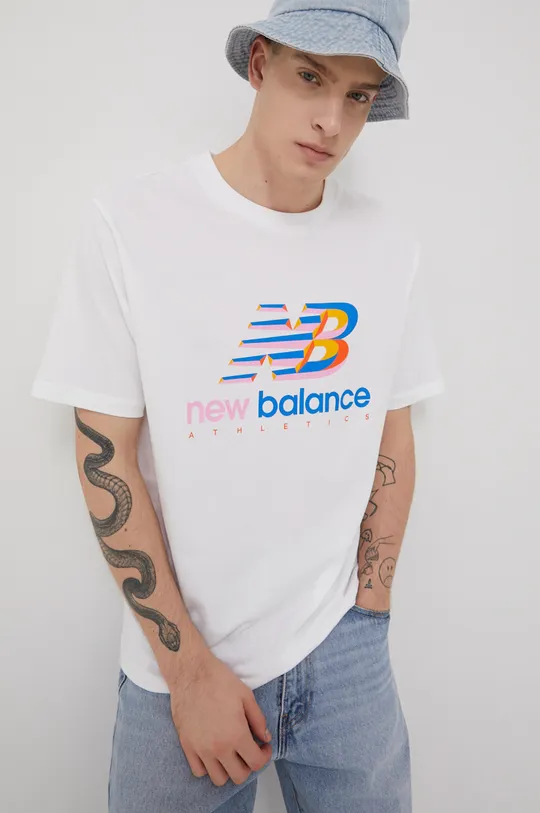 λευκό Βαμβακερό μπλουζάκι New Balance Ανδρικά