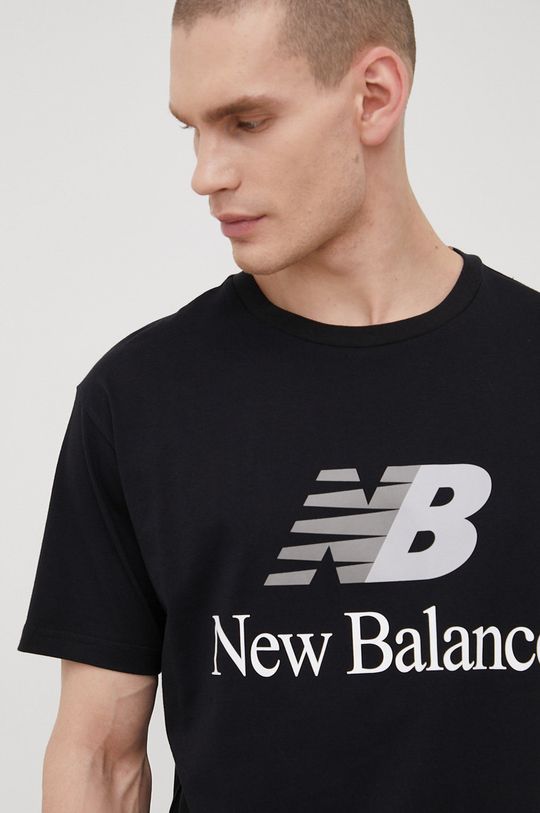 čierna Bavlnené tričko New Balance MT21529BK Pánsky
