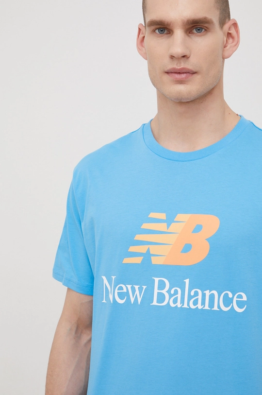 Βαμβακερό μπλουζάκι New Balance μπλε