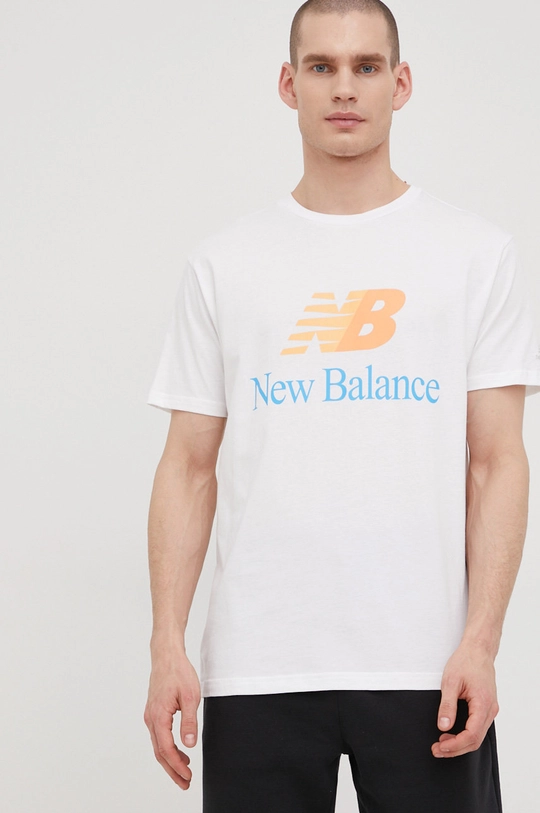 Βαμβακερό μπλουζάκι New Balance λευκό